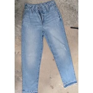 Tommy Jeans Womens Light Wash Paperbag Waist Jeans Distressed Frayed Hem Size 6‎
